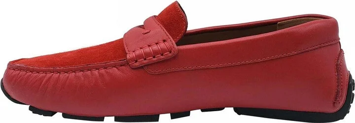 Men's Red Piotre Leather / Suede With Black / White Web Logo Slip On Loafer Shoes (7 EU / 8D US) - Image 7