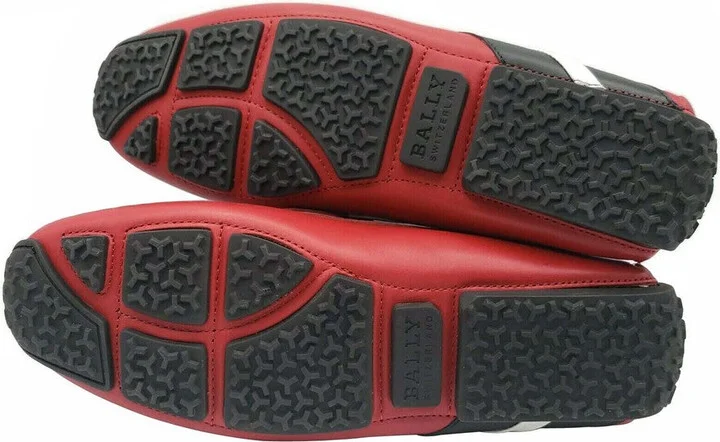 Men's Red Piotre Leather / Suede With Black / White Web Logo Slip On Loafer Shoes (7 EU / 8D US) - Image 8