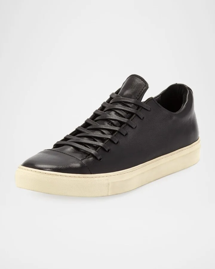 Men's Reed Leather Low-Top Sneakers, Black - Image 9