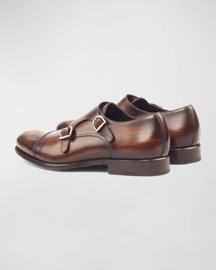 Men's Regal Two-Tone Patina Leather Double-Monk Loafers - Image 4