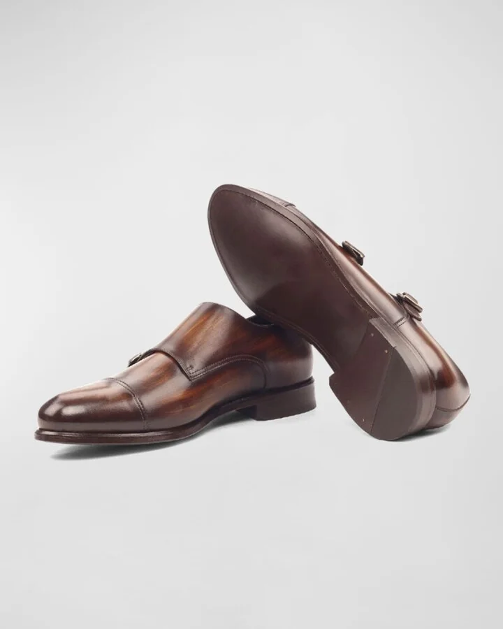 Men's Regal Two-Tone Patina Leather Double-Monk Loafers - Image 5