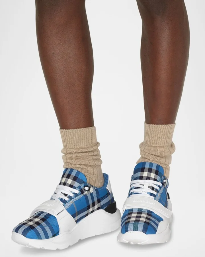 Men's Regis Grip-Strap Check Fashion Sneakers - Image 3