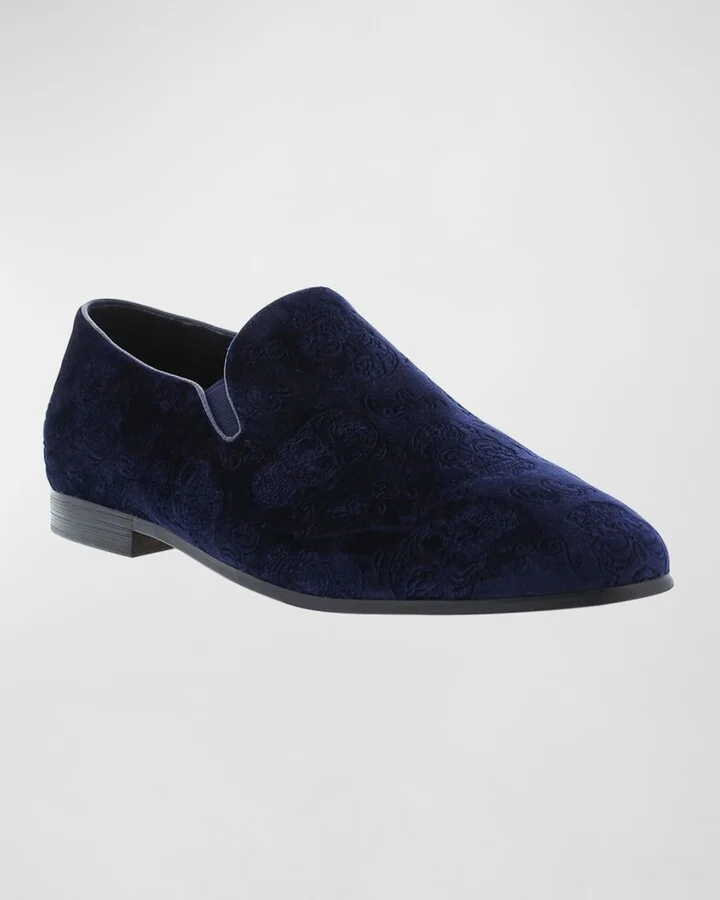 Men's Renegade Skull-Embossed Velvet Loafers - Image 2