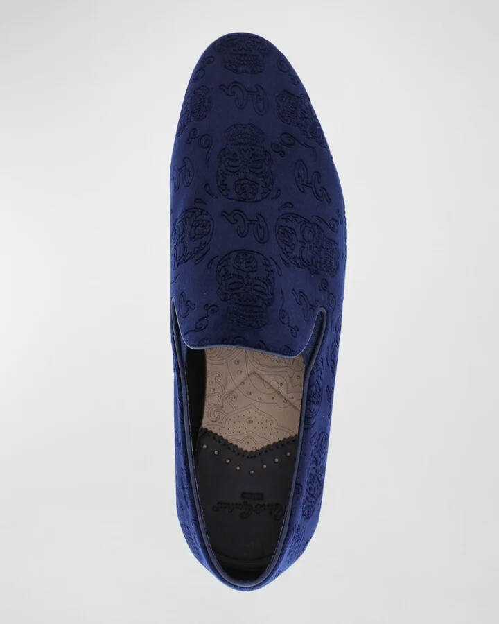 Men's Renegade Skull-Embossed Velvet Loafers - Image 3