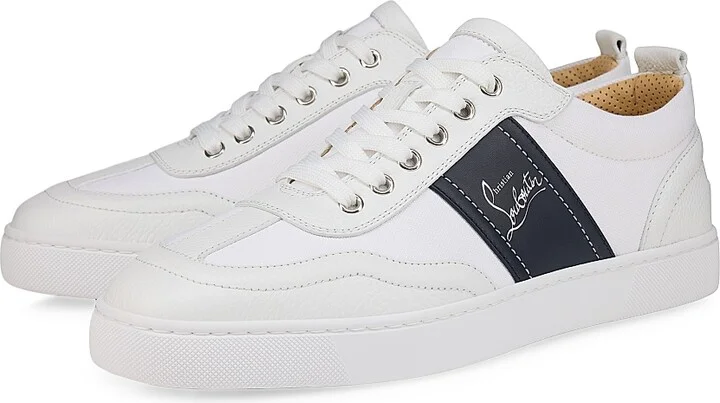 Men's Retero Leather Low Top Sneakers - White Navy - Size 6.5 - Image 2