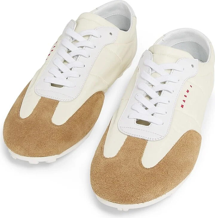 Men's Retro Suede-Detailed Sneakers - Off White - Size 8 - Image 2