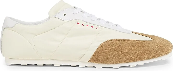 Men's Retro Suede-Detailed Sneakers - Off White - Size 8