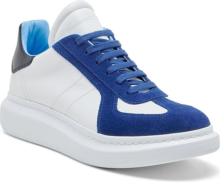 Men's Retro Suede & Leather Low-Top Sneakers - Blue White Navy - Size 6 - Image 2
