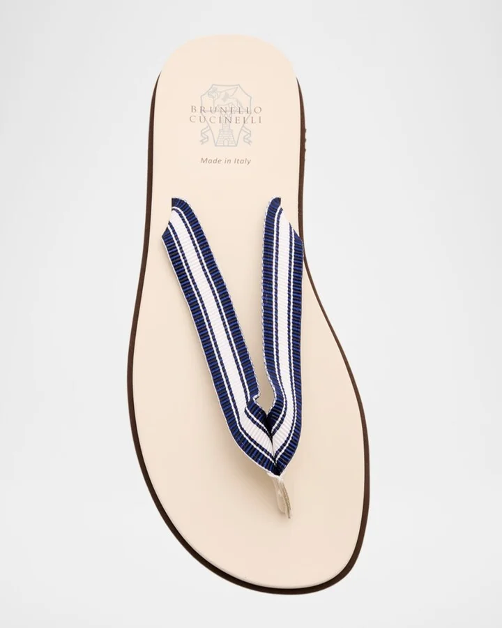 Men's Rubber Grosgrain and Leather Flip Flops - Image 3