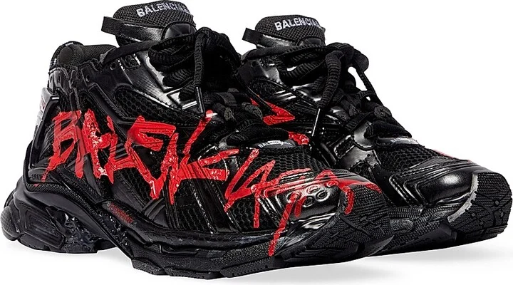 Men's Runner Graffiti Sneakers - Black - Size 7 - Image 2