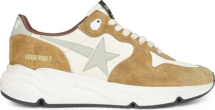 Men's Running Leather Low-Top Sneakers - Beige White Brown Grey - Size 8