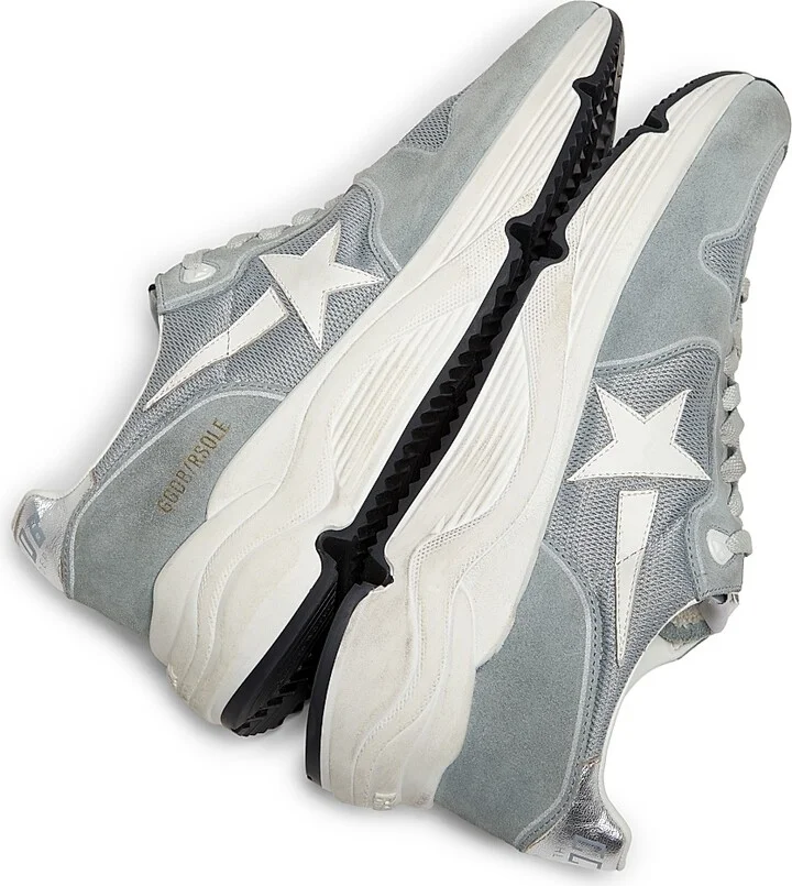 Men's Running Mesh & Suede Low-Top Sneakers - Blue White Silver - Size 6 - Image 5