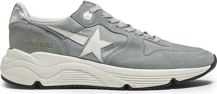 Men's Running Mesh & Suede Low-Top Sneakers - Blue White Silver - Size 6