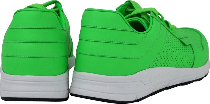 Men's Running Neon Green Leather Lace Up Sneakers - Image 5