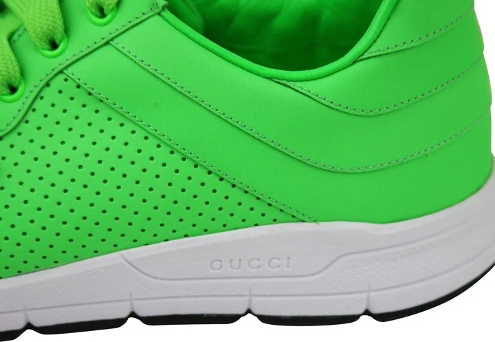 Men's Running Neon Green Leather Lace Up Sneakers - Image 6
