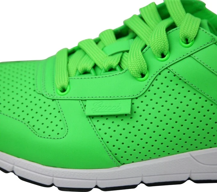 Men's Running Neon Green Leather Lace Up Sneakers - Image 7