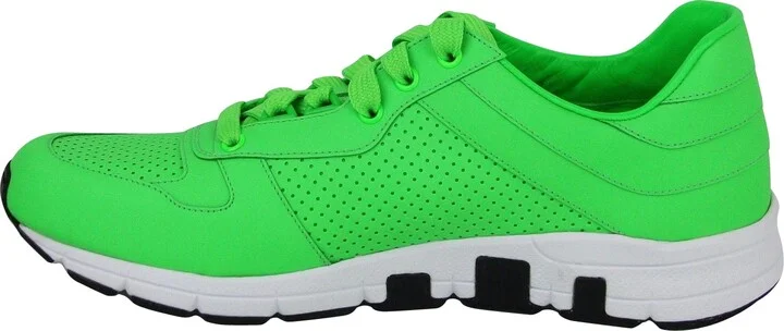 Men's Running Neon Green Leather Lace Up Sneakers - Image 8