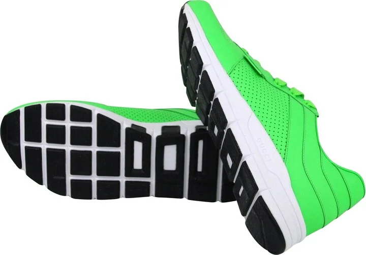 Men's Running Neon Green Leather Lace Up Sneakers - Image 9