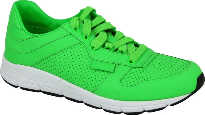 Men's Running Neon Green Leather Lace Up Sneakers