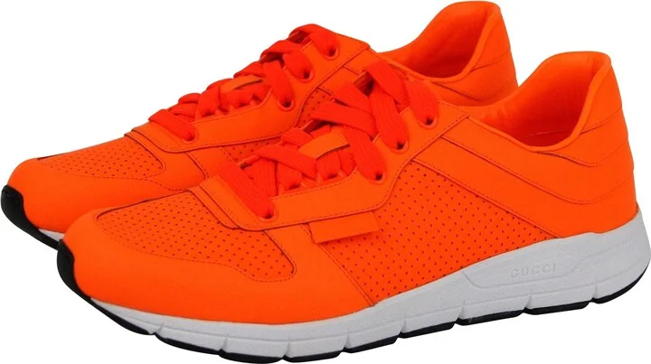 Men's Running Neon Orange Leather Lace up Sneakers - Image 2