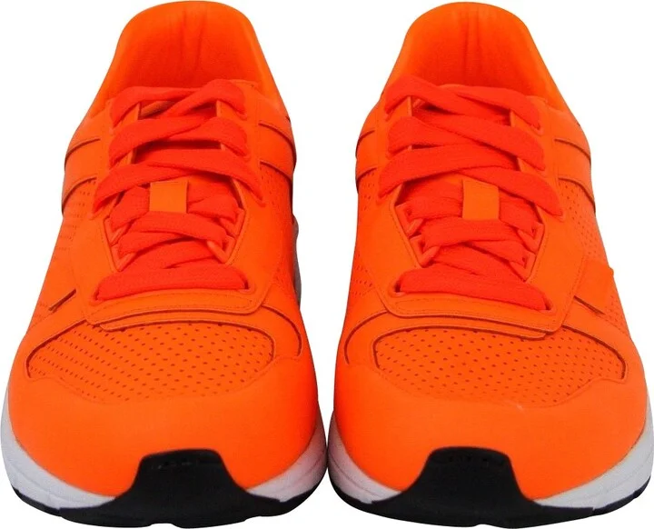 Men's Running Neon Orange Leather Lace up Sneakers - Image 3