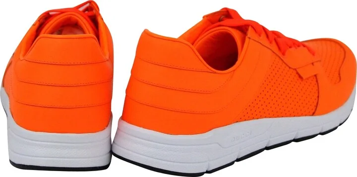 Men's Running Neon Orange Leather Lace up Sneakers - Image 5