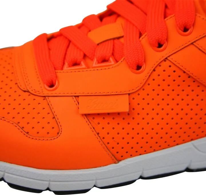 Men's Running Neon Orange Leather Lace up Sneakers - Image 6