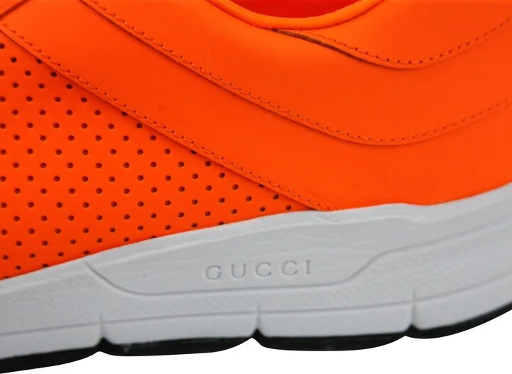 Men's Running Neon Orange Leather Lace up Sneakers - Image 7