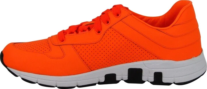 Men's Running Neon Orange Leather Lace up Sneakers - Image 8