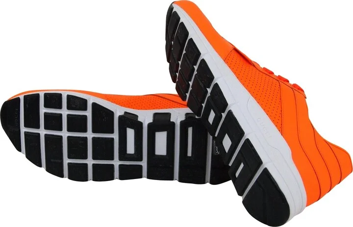 Men's Running Neon Orange Leather Lace up Sneakers - Image 9