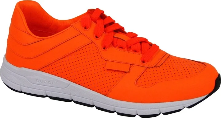 Men's Running Neon Orange Leather Lace up Sneakers