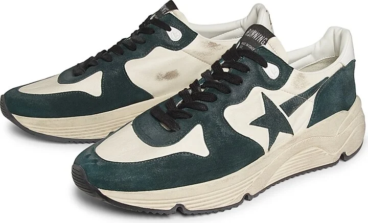 Men's Running Sole Leather Sneakers - Dark Green White - Size 9 - Image 2