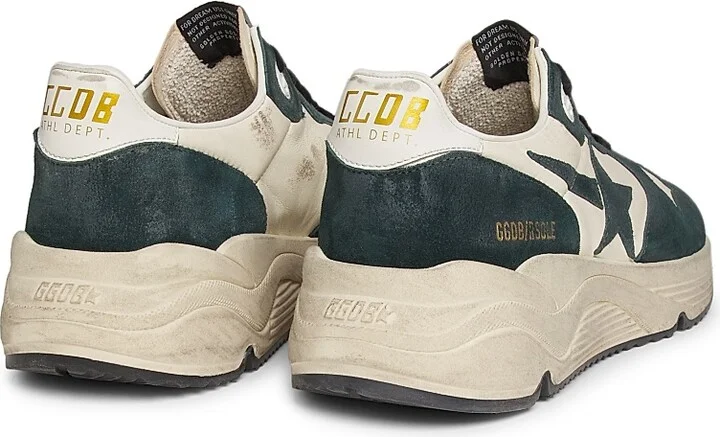 Men's Running Sole Leather Sneakers - Dark Green White - Size 9 - Image 3