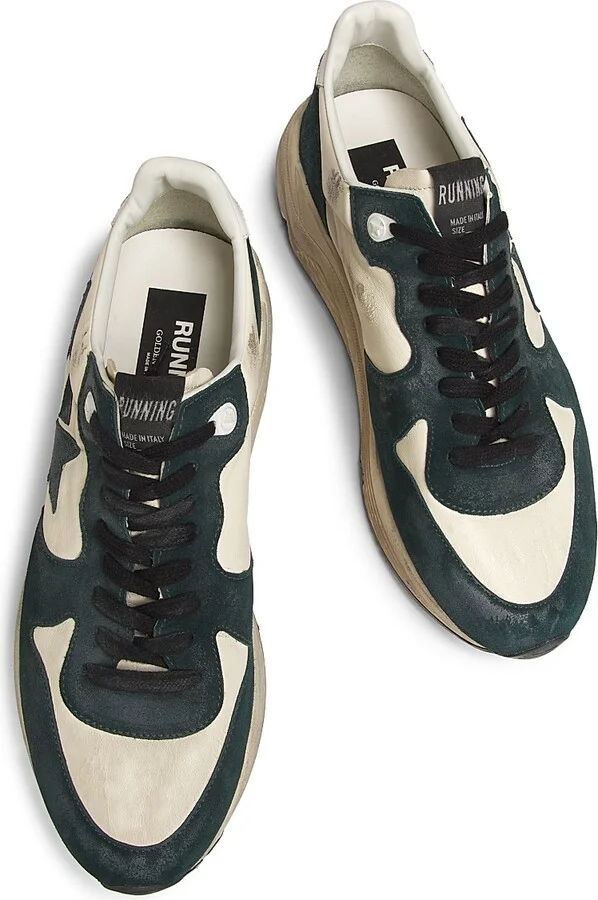 Men's Running Sole Leather Sneakers - Dark Green White - Size 9 - Image 4