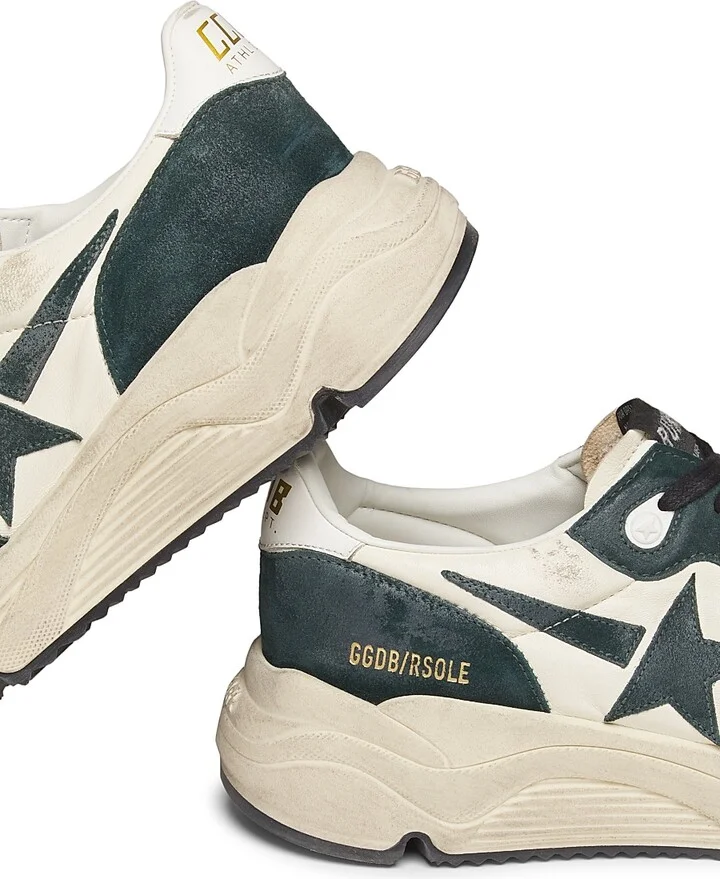 Men's Running Sole Leather Sneakers - Dark Green White - Size 9 - Image 5