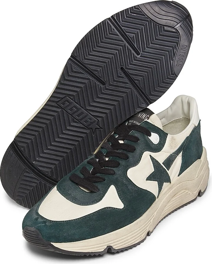 Men's Running Sole Leather Sneakers - Dark Green White - Size 9 - Image 6