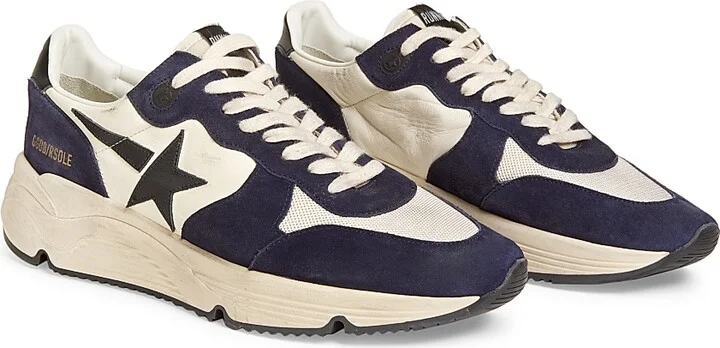 Men's Running Sole Leather & Suede Sneakers - Navy Beige - Size 10 - Image 2