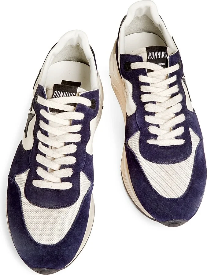 Men's Running Sole Leather & Suede Sneakers - Navy Beige - Size 10 - Image 4