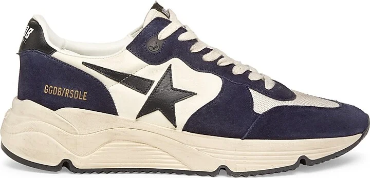 Men's Running Sole Leather & Suede Sneakers - Navy Beige - Size 10