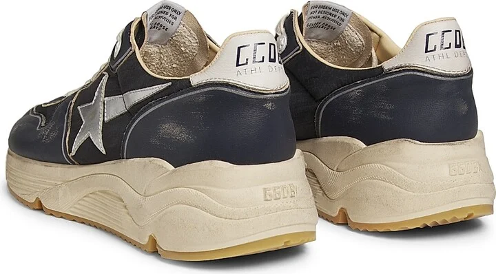 Men's Running Sole Leather-Trimmed Sneakers - Dark Blue Black Silver - Size 10 - Image 3