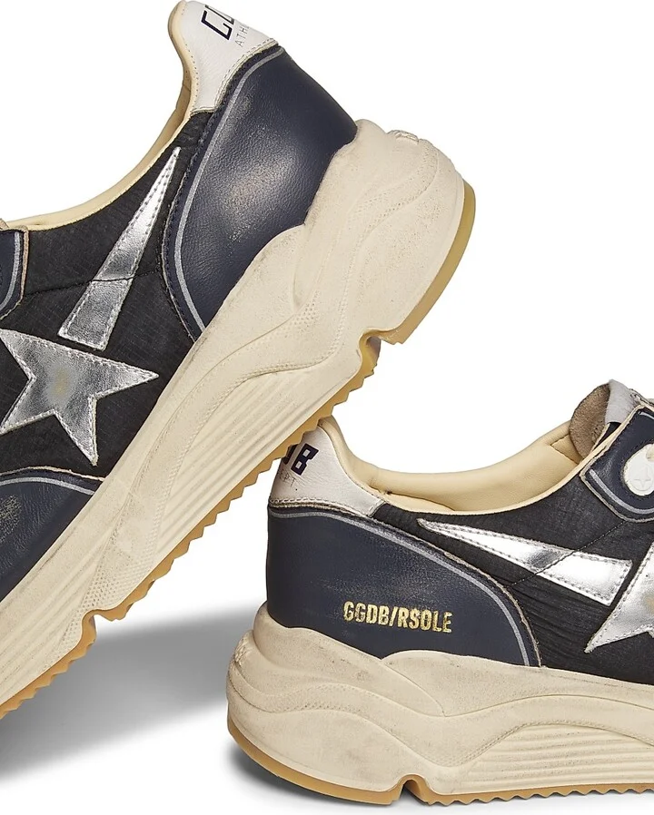 Men's Running Sole Leather-Trimmed Sneakers - Dark Blue Black Silver - Size 10 - Image 5
