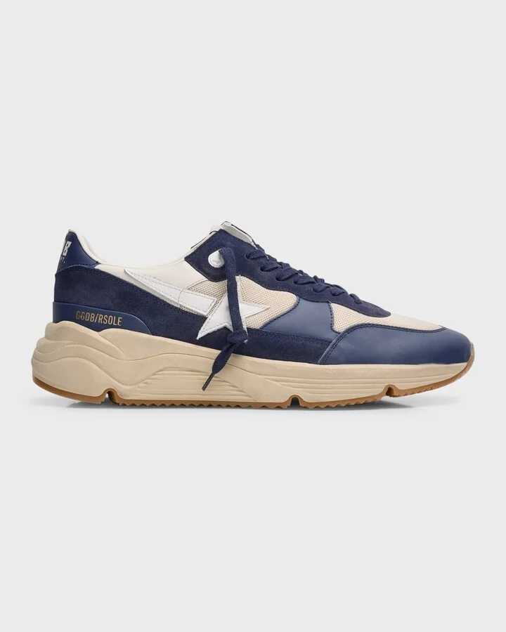 Men's Running Sole Mesh and Leather Sneakers