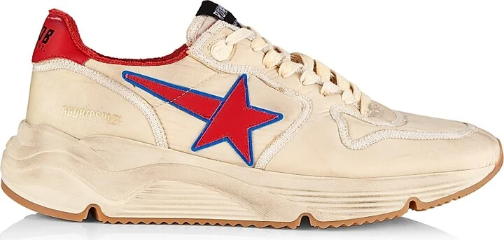 Men's Running Sole Nylon Sneakers - Beige Red - Size 7