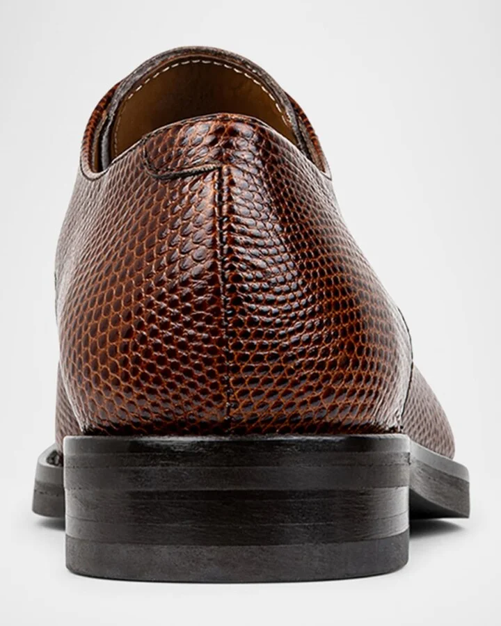 Men's Russell Lizard-Print Leather Derby Shoes - Image 6