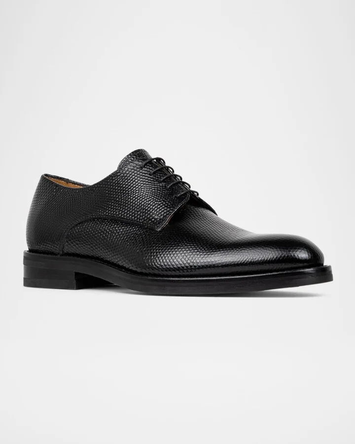 Men's Russell Lizard-Print Leather Derby Shoes - Image 11