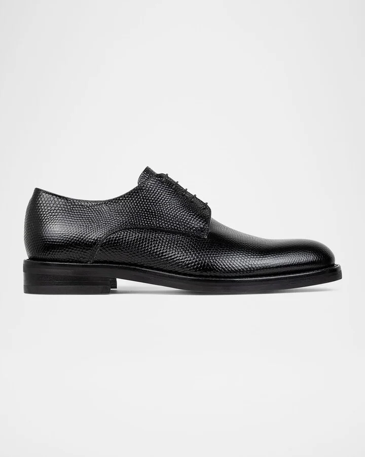 Men's Russell Lizard-Print Leather Derby Shoes