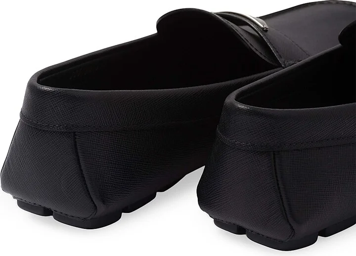 Men's Saffiano Leather Driver Loafers - Black - Size 12.5 - Image 5