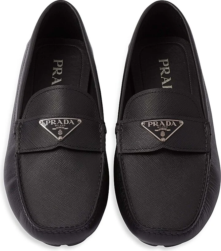 Men's Saffiano Leather Driver Loafers - Black - Size 6 - Image 3