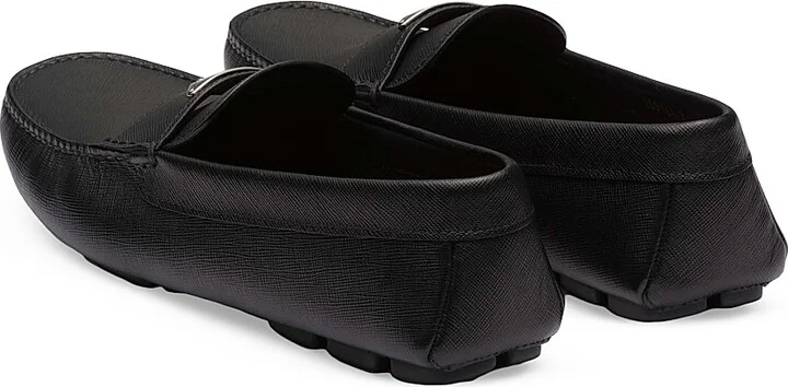 Men's Saffiano Leather Driver Loafers - Black - Size 6 - Image 4