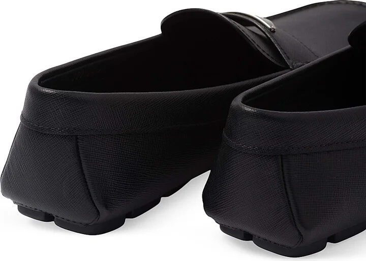 Men's Saffiano Leather Driver Loafers - Black - Size 6 - Image 5